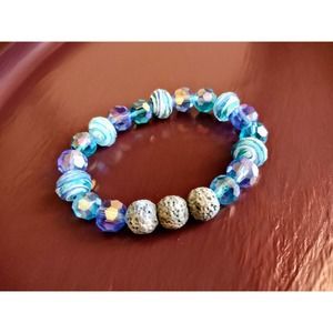Handmade Blue/Green Stretchy Essential Oil Bracelet